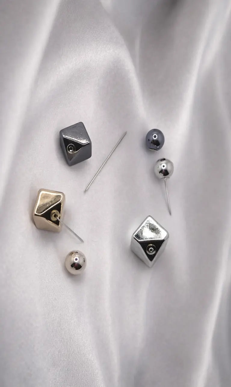 Elegante Hijab-Pins mit geometrischen Köpfen – Stilvolle Metallnadeln in Gold, Silber & Anthrazit (H01)