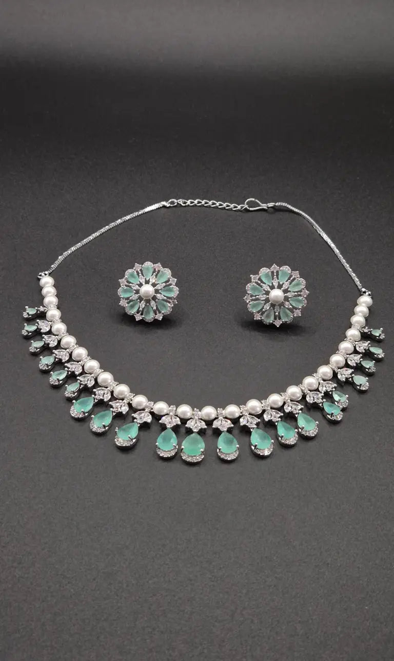Elegantes Zirkonia Schmuckset Damen im Perlenzauber-Design – Halskette & Ohrringe für Hochzeit und besondere Anlässe