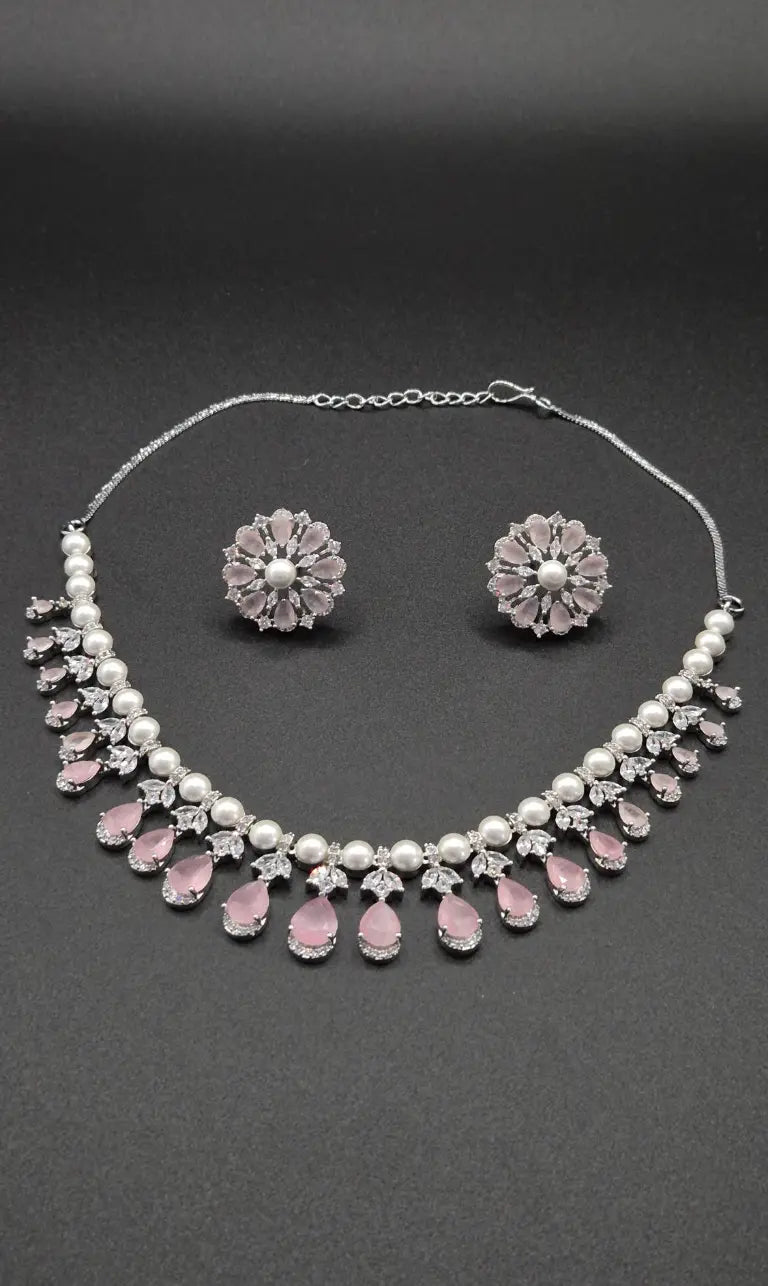 Elegantes Zirkonia Schmuckset Damen im Perlenzauber-Design – Halskette & Ohrringe für Hochzeit und besondere Anlässe