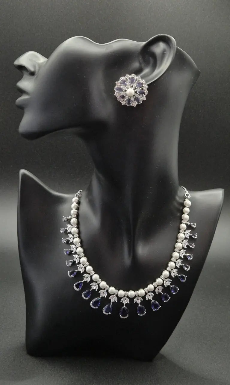 Elegantes Zirkonia Schmuckset Damen im Perlenzauber-Design – Halskette & Ohrringe für Hochzeit und besondere Anlässe