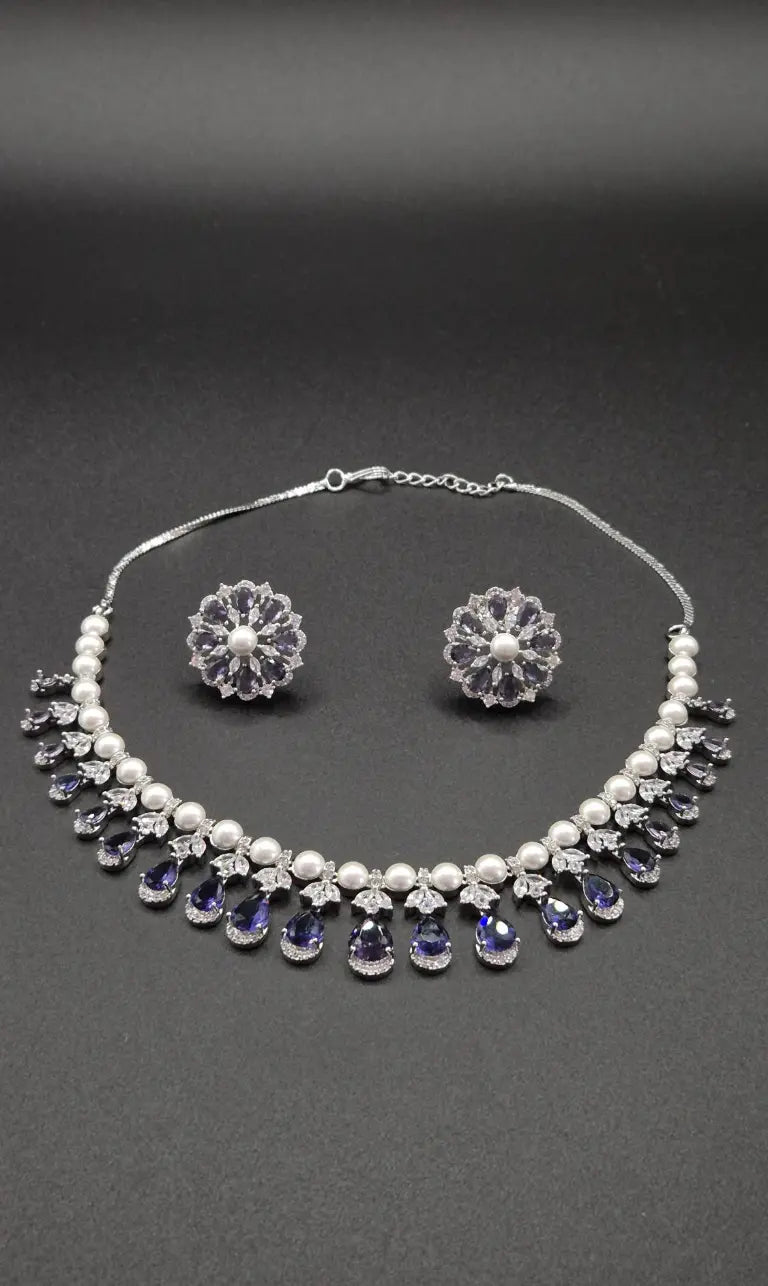 Elegantes Zirkonia Schmuckset Damen im Perlenzauber-Design – Halskette & Ohrringe für Hochzeit und besondere Anlässe