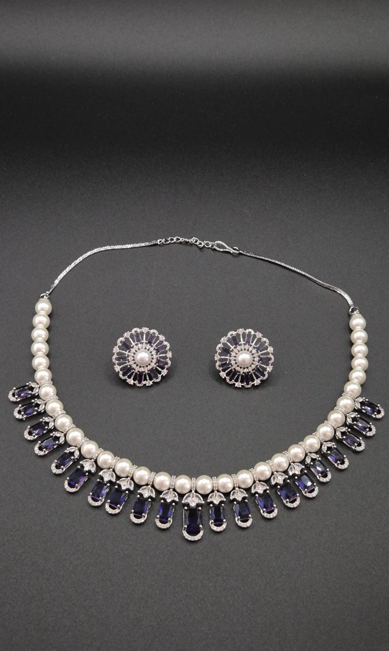 Elegantes Zirkonia Schmuckset Damen mit Perlen – Halskette & Ohrringe für Hochzeit und besondere Anlässe