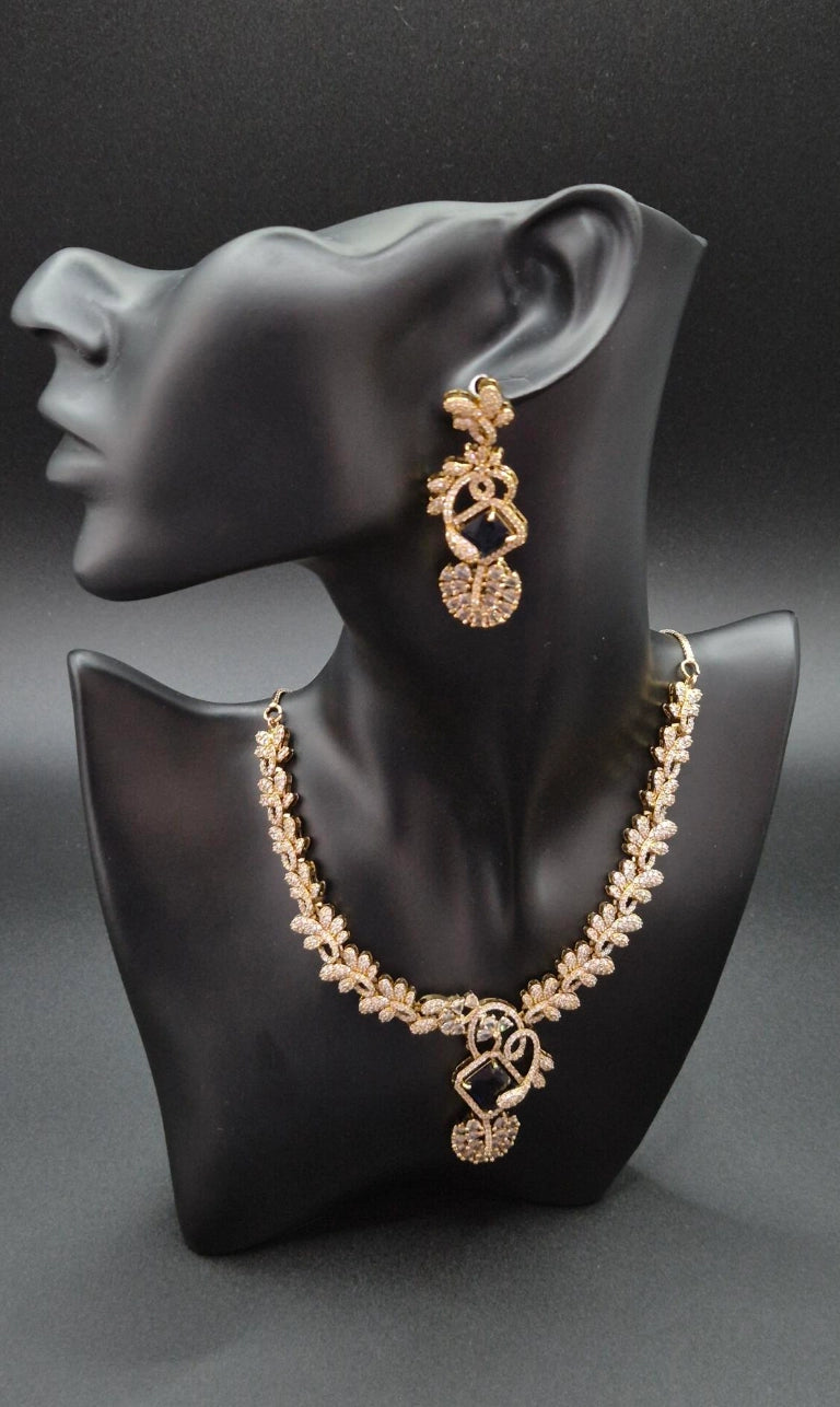Elegantes Zirkonia Schmuckset Damen im Arabesken-Design – Halskette & Ohrringe für Hochzeit und besondere Anlässe