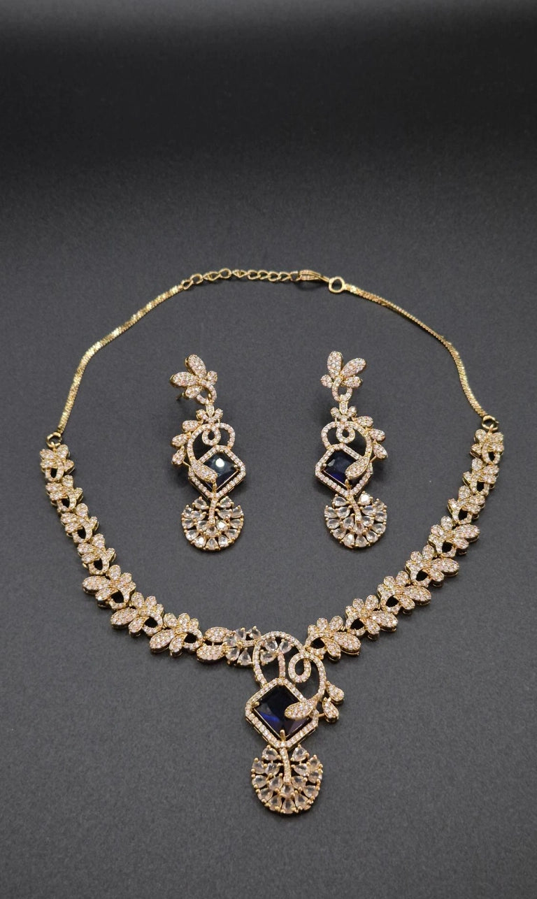 Elegantes Zirkonia Schmuckset Damen im Arabesken-Design – Halskette & Ohrringe für Hochzeit und besondere Anlässe