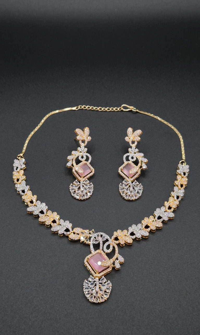 Elegantes Zirkonia Schmuckset Damen im Arabesken-Design – Halskette & Ohrringe für Hochzeit und besondere Anlässe
