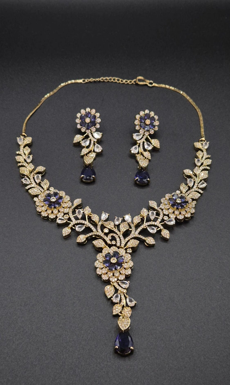 Elegantes Zirkonia Schmuckset Damen im Rosen-Design – Halskette & Ohrringe für Hochzeit und besondere Anlässe