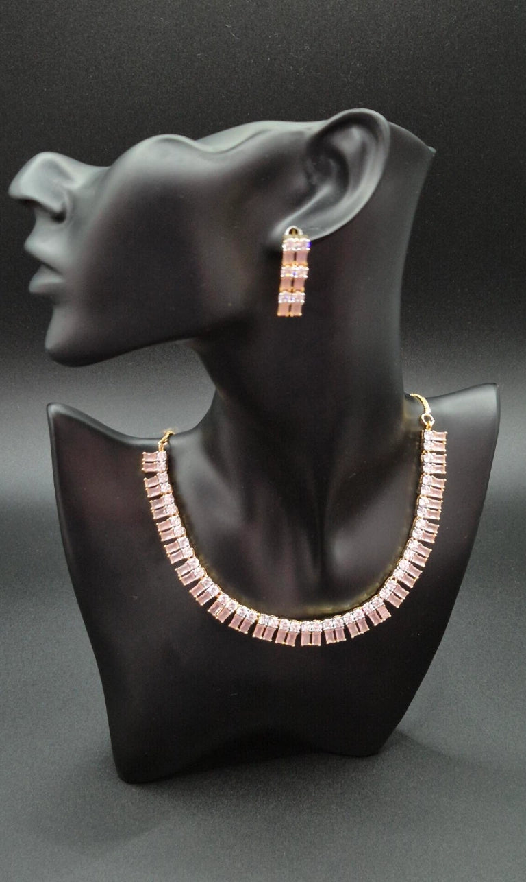Elegantes Zirkonia Schmuckset Damen im Baguette-Design – Halskette & Ohrringe für Hochzeit und besondere Anlässe