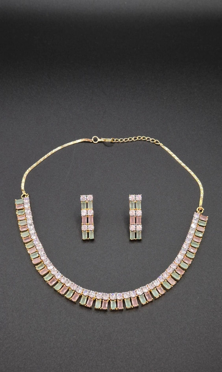 Elegantes Zirkonia Schmuckset Damen im Baguette-Design – Halskette & Ohrringe für Hochzeit und besondere Anlässe