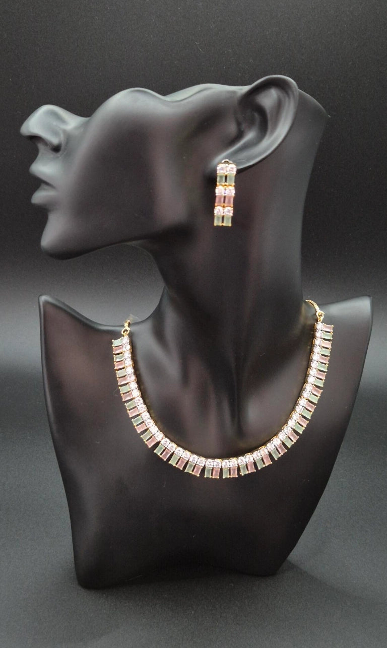 Elegantes Zirkonia Schmuckset Damen im Baguette-Design – Halskette & Ohrringe für Hochzeit und besondere Anlässe