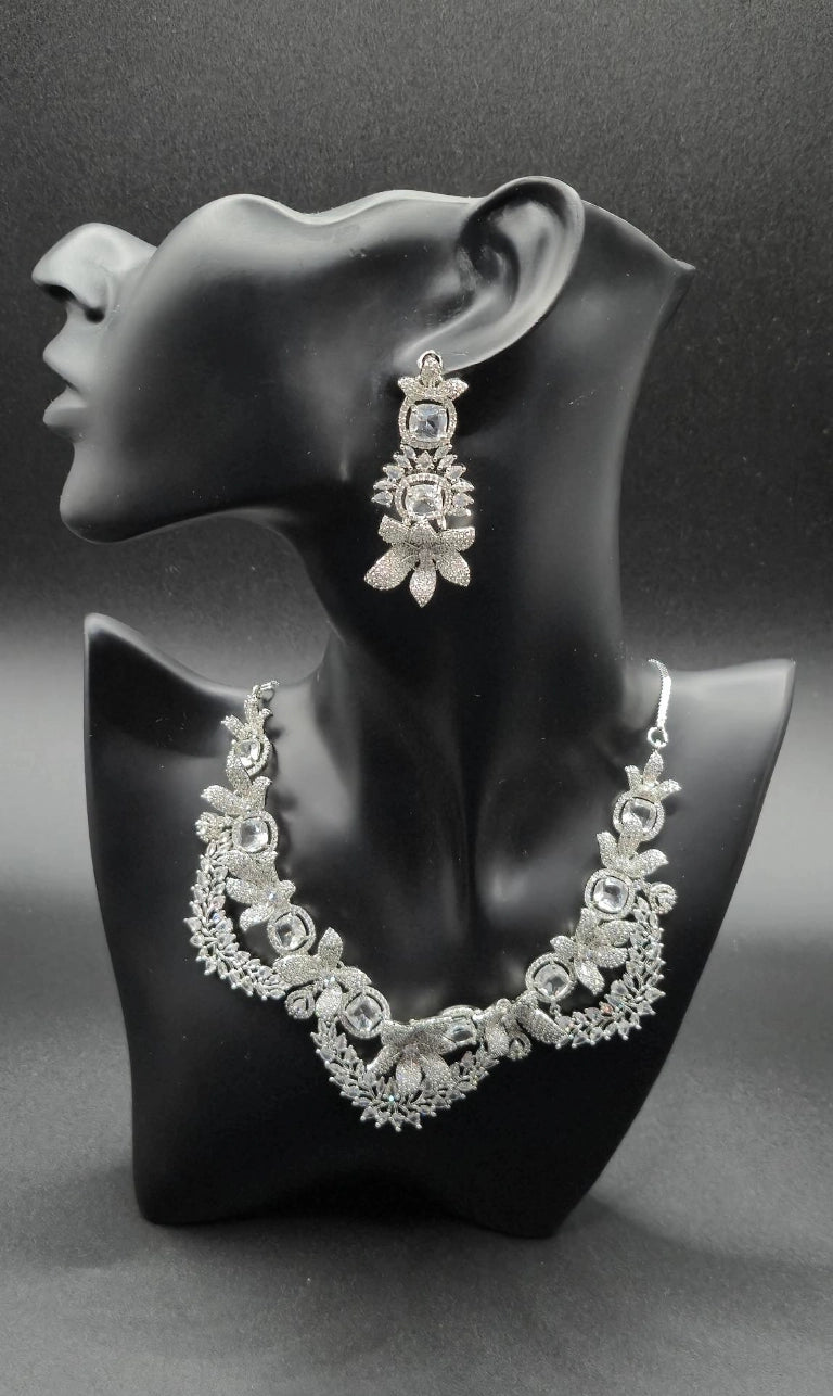 Luxuriöses Zirkonia Schmuckset Damen im Vintage-Design – Halskette & Ohrringe für Hochzeit und Abendmode
