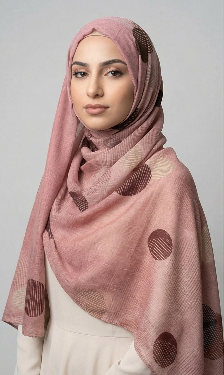 Gemusterter Hijab Schal – Leichter Kopftuch Schal mit Kreisdesign | Eleganter Langer Schal (S05)