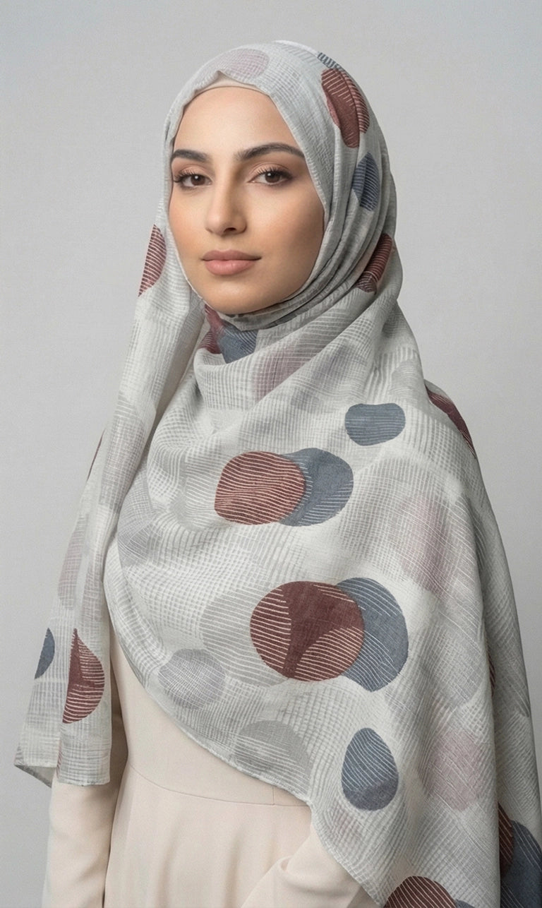 Gemusterter Hijab Schal – Leichter Kopftuch Schal mit Kreisdesign | Eleganter Langer Schal (S05)