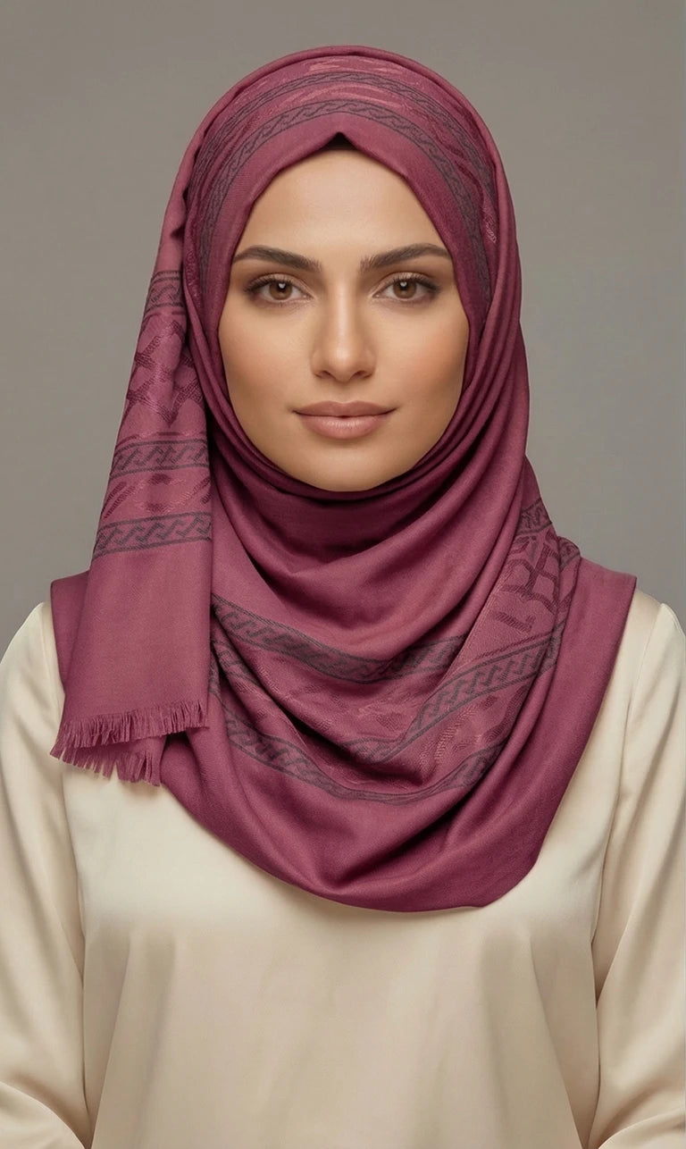 Hijab Schal in Grün mit floralen und geometrischen Mustern – Eleganter Kopftuch Schal (S14)