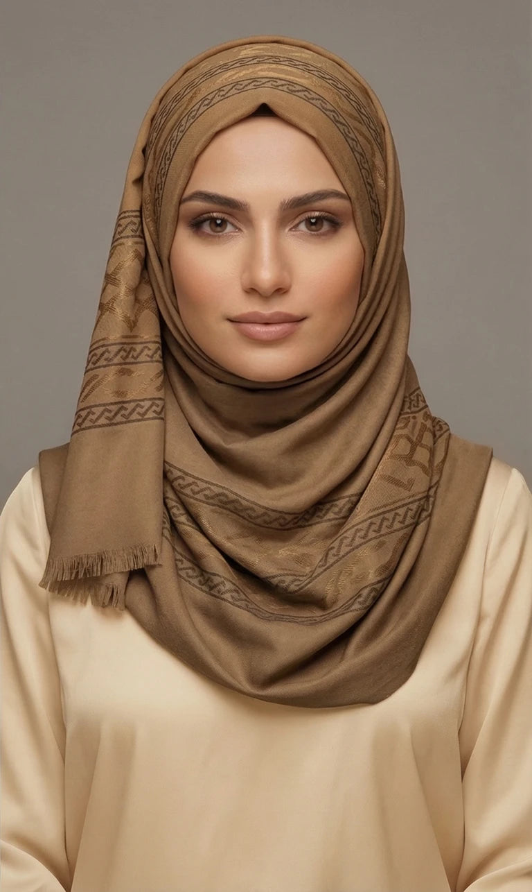 Hijab Schal in Grün mit floralen und geometrischen Mustern – Eleganter Kopftuch Schal (S14)