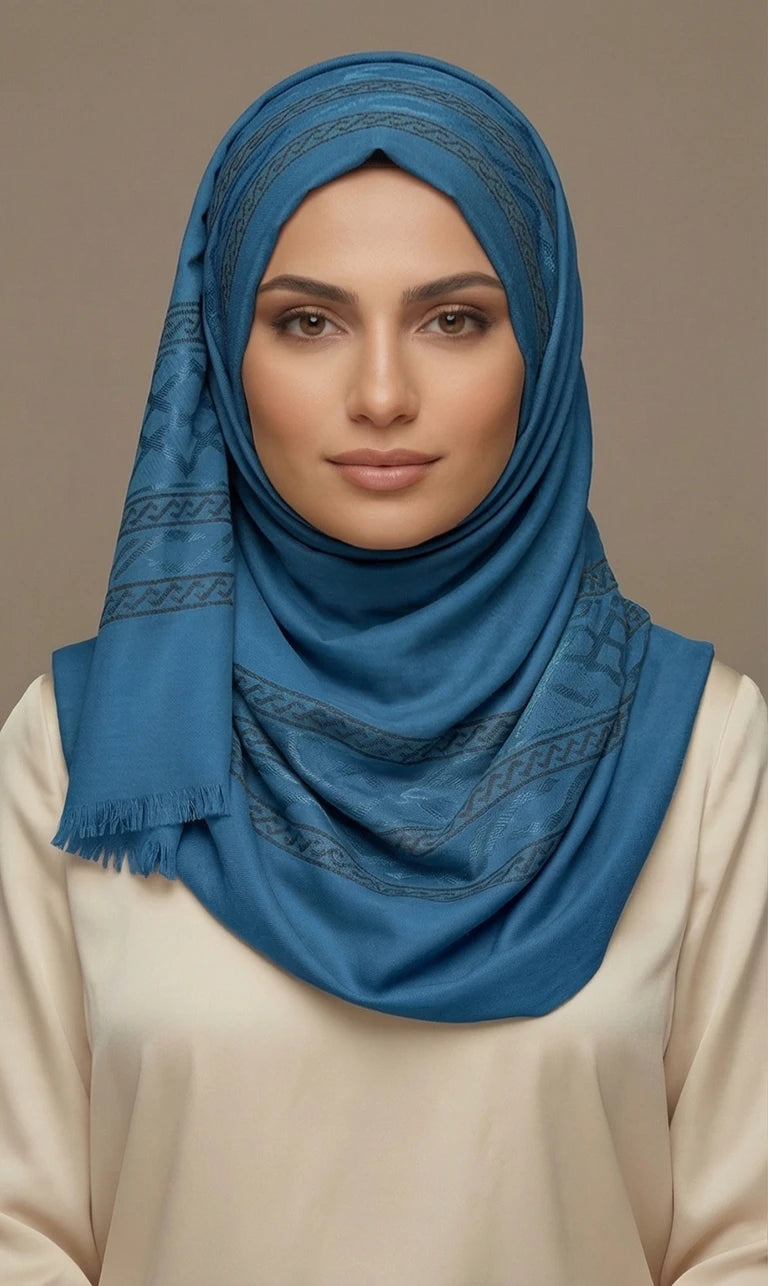 Hijab Schal in Grün mit floralen und geometrischen Mustern – Eleganter Kopftuch Schal (S14)
