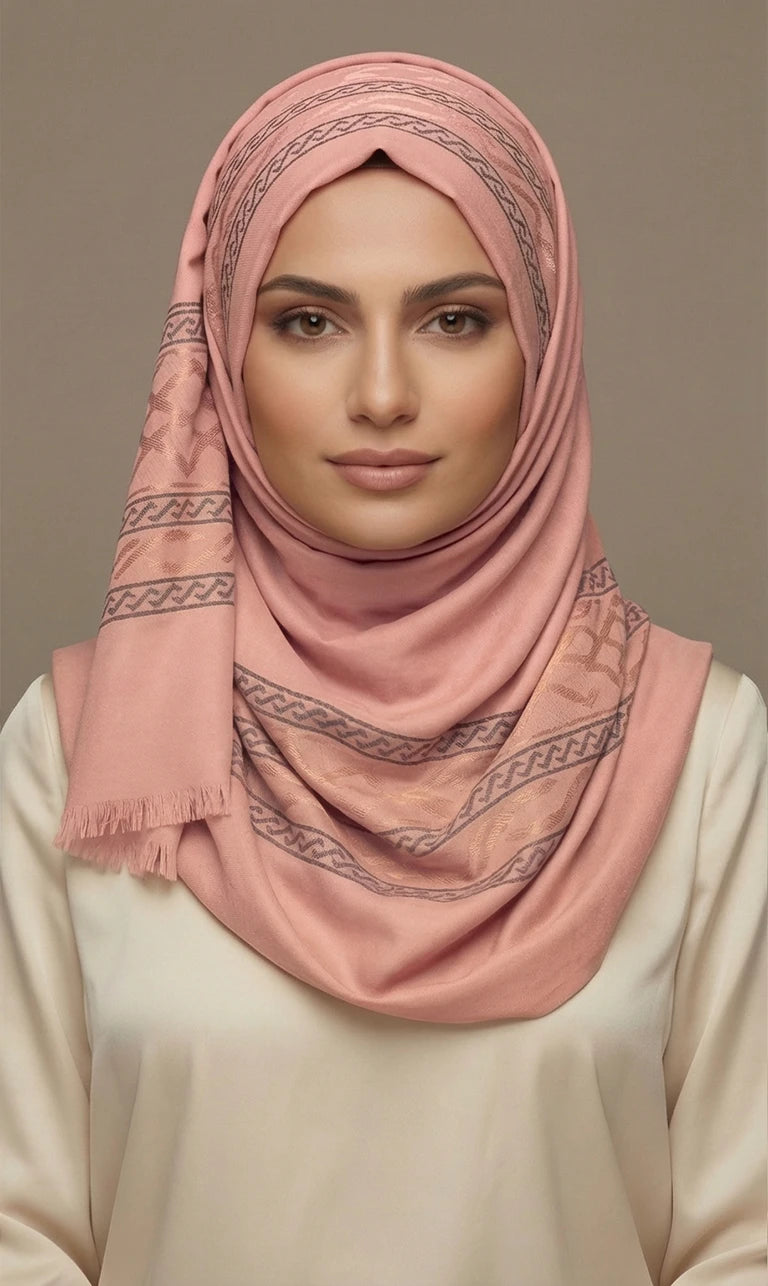 Hijab Schal in Grün mit floralen und geometrischen Mustern – Eleganter Kopftuch Schal (S14)