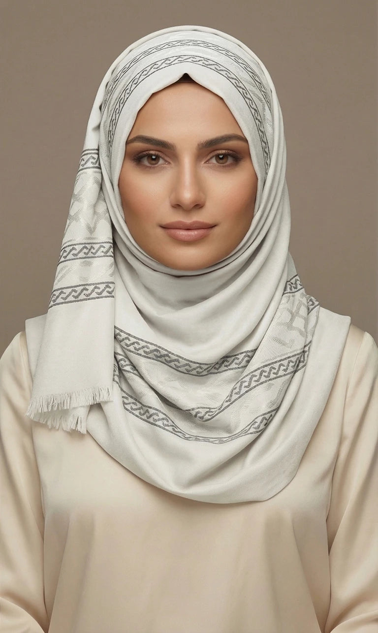 Hijab Schal in Grün mit floralen und geometrischen Mustern – Eleganter Kopftuch Schal (S14)