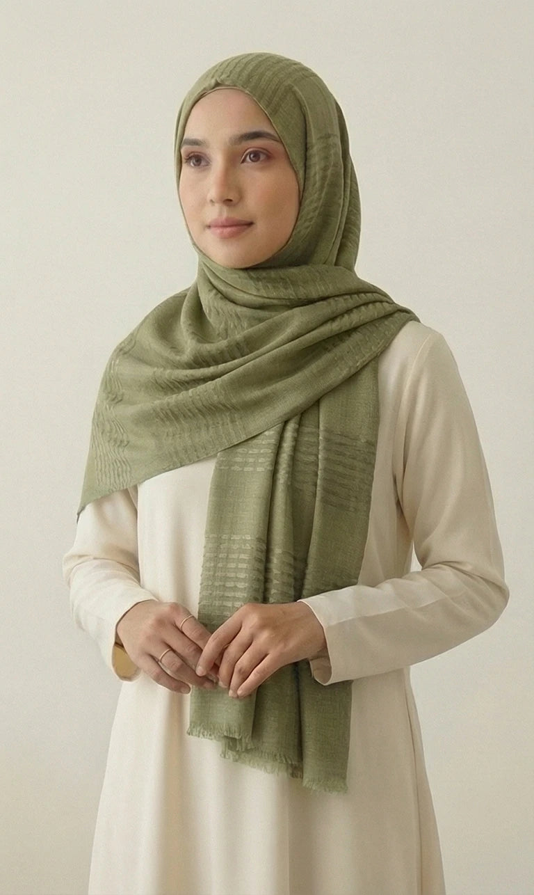 Hijab Schal in Pfirsich mit Streifenstruktur und Fransen – Eleganter Leichter Kopftuch Schal (S15)