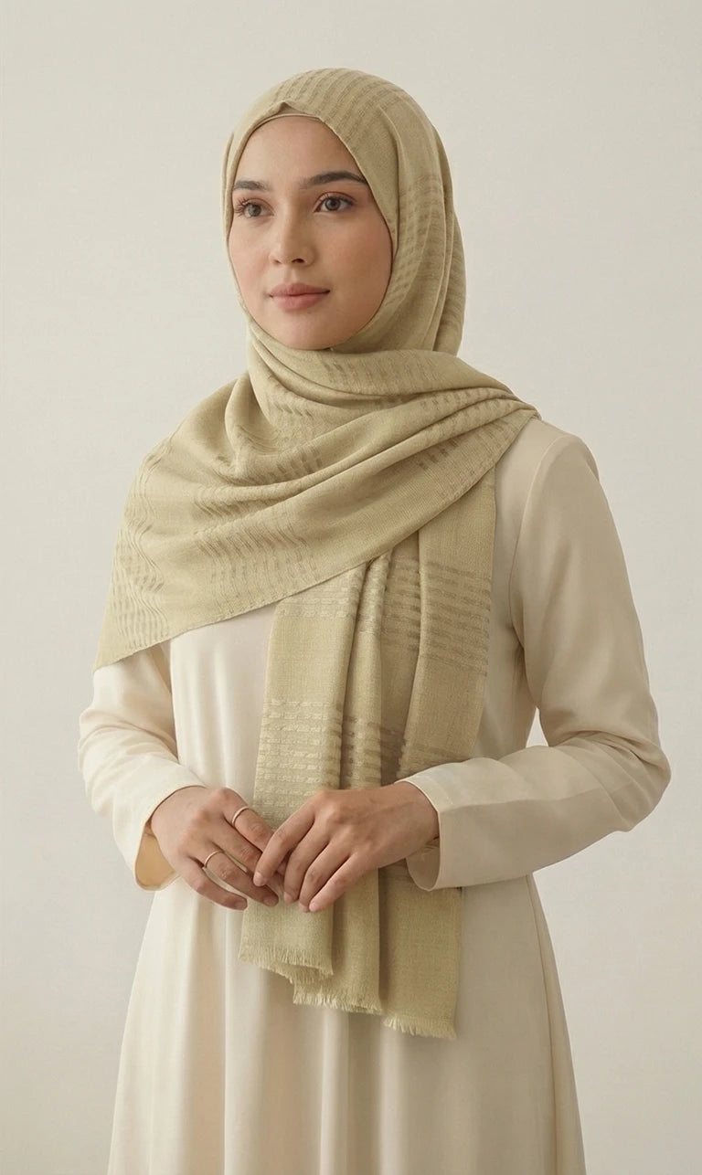 Hijab Schal in Pfirsich mit Streifenstruktur und Fransen – Eleganter Leichter Kopftuch Schal (S15)