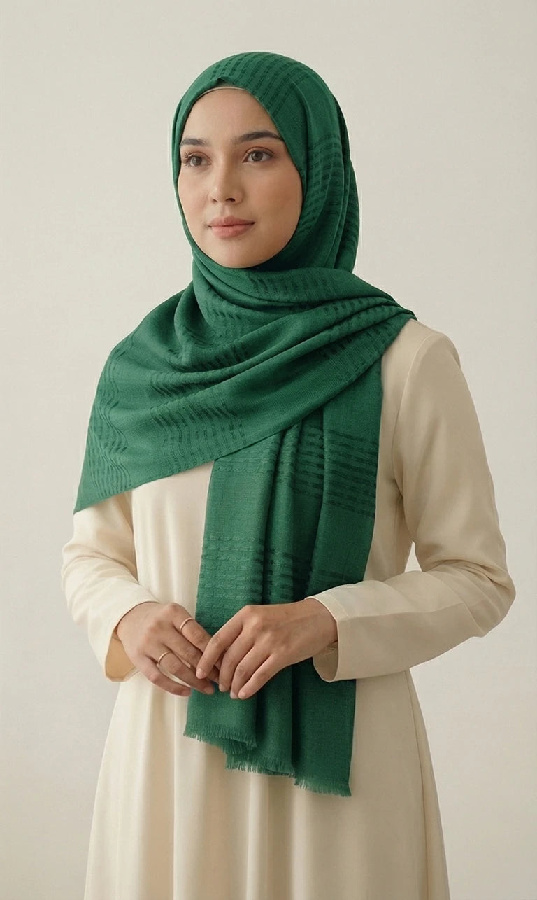 Hijab Schal in Pfirsich mit Streifenstruktur und Fransen – Eleganter Leichter Kopftuch Schal (S15)