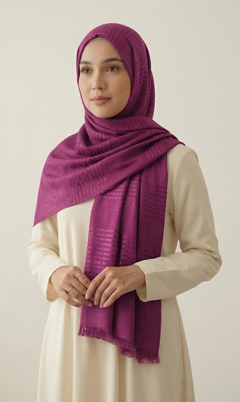 Hijab Schal in Pfirsich mit Streifenstruktur und Fransen – Eleganter Leichter Kopftuch Schal (S15)