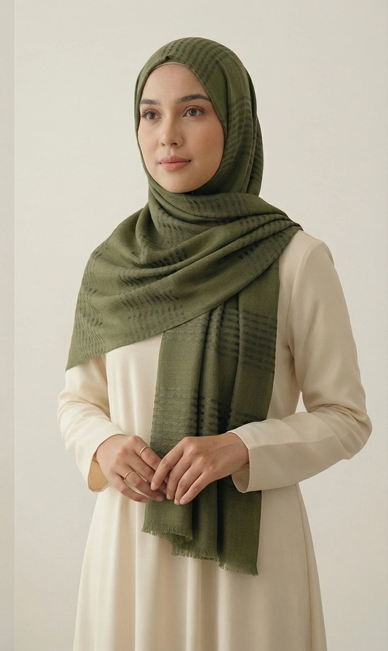 Hijab Schal in Pfirsich mit Streifenstruktur und Fransen – Eleganter Leichter Kopftuch Schal (S15)