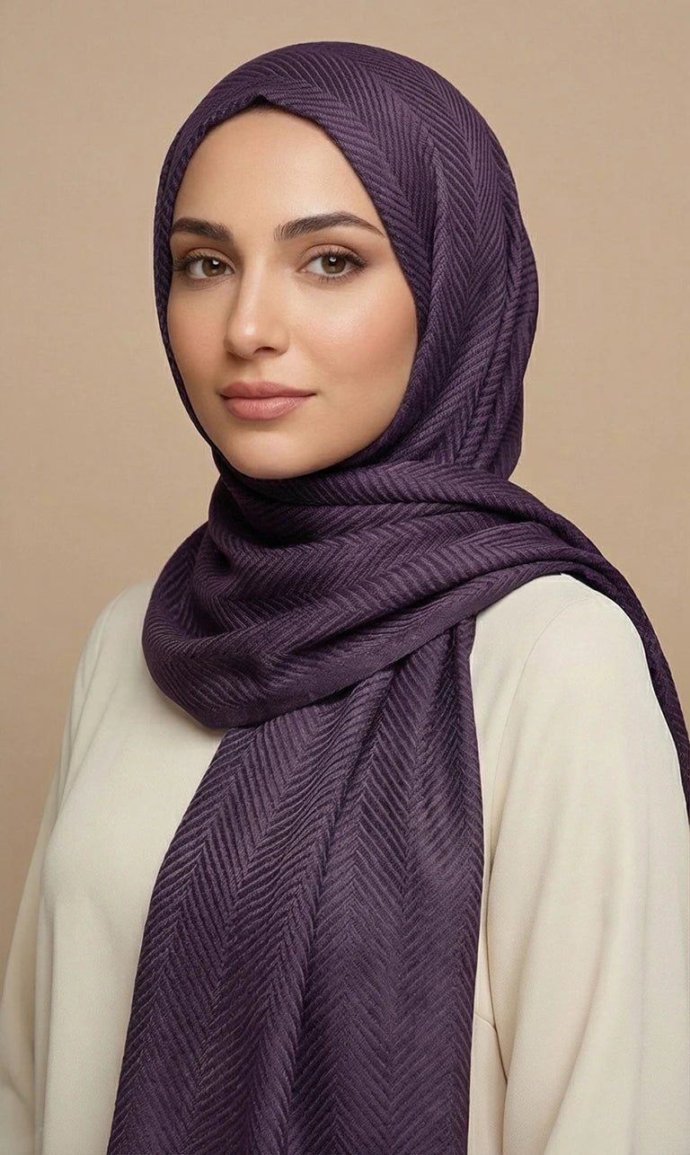 Hijab Schal in Rosa mit Fischgrätenmuster – Eleganter Texturierter Kopftuch Schal (S17)