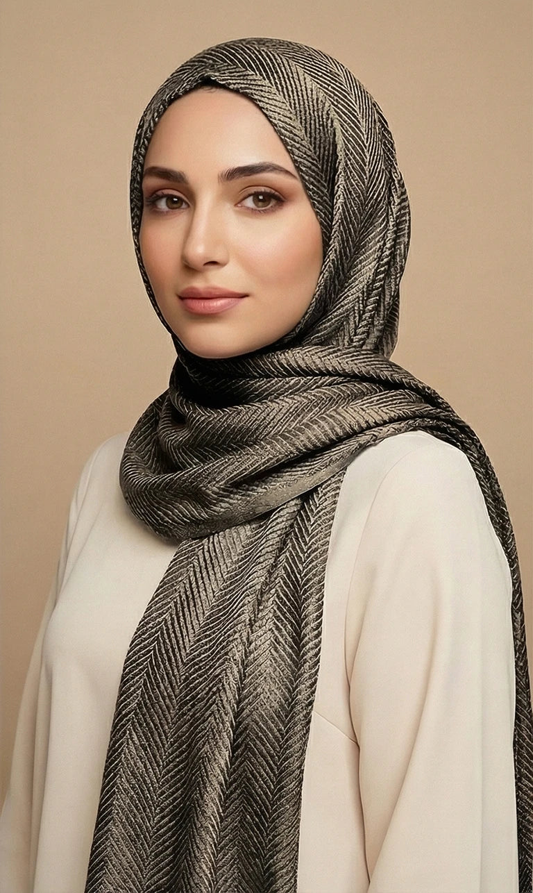 Hijab Schal in Rosa mit Fischgrätenmuster – Eleganter Texturierter Kopftuch Schal (S17)