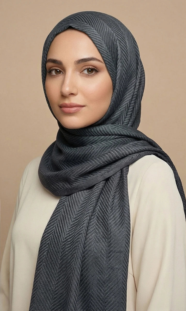 Hijab Schal in Rosa mit Fischgrätenmuster – Eleganter Texturierter Kopftuch Schal (S17)