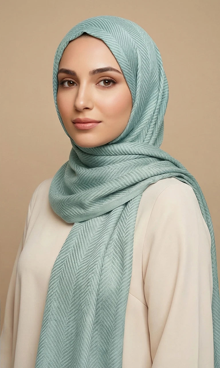 Hijab Schal in Rosa mit Fischgrätenmuster – Eleganter Texturierter Kopftuch Schal (S17)
