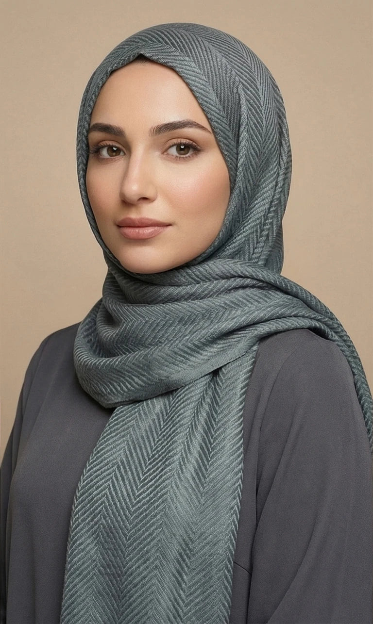 Hijab Schal in Rosa mit Fischgrätenmuster – Eleganter Texturierter Kopftuch Schal (S17)
