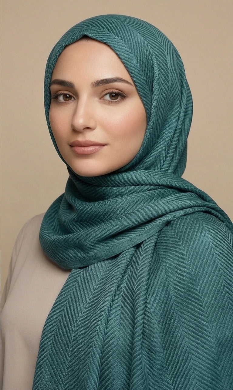 Hijab Schal in Rosa mit Fischgrätenmuster – Eleganter Texturierter Kopftuch Schal (S17)