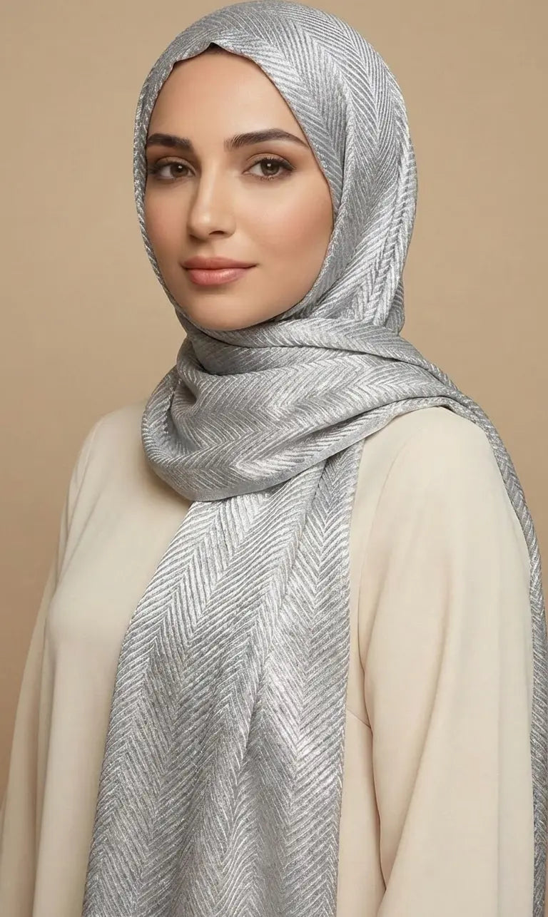 Hijab Schal in Rosa mit Fischgrätenmuster – Eleganter Texturierter Kopftuch Schal (S17)