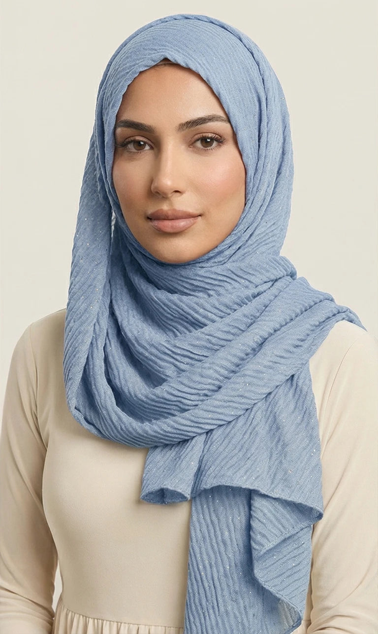 Hijab Schal in Beige mit Crinkle-Struktur und Glitzer – Eleganter Leichter Kopftuch Schal (S21)