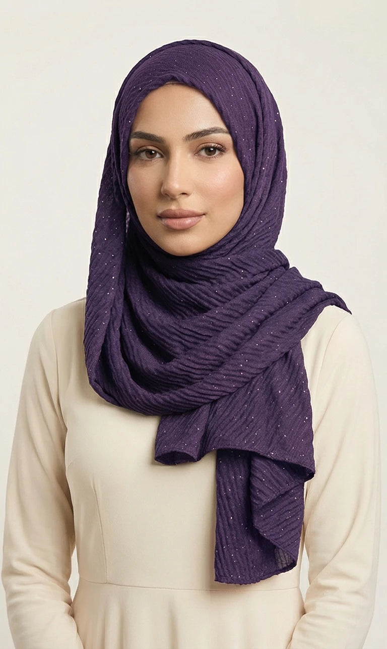 Hijab Schal in Beige mit Crinkle-Struktur und Glitzer – Eleganter Leichter Kopftuch Schal (S21)