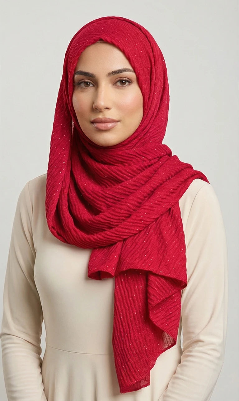 Hijab Schal in Beige mit Crinkle-Struktur und Glitzer – Eleganter Leichter Kopftuch Schal (S21)