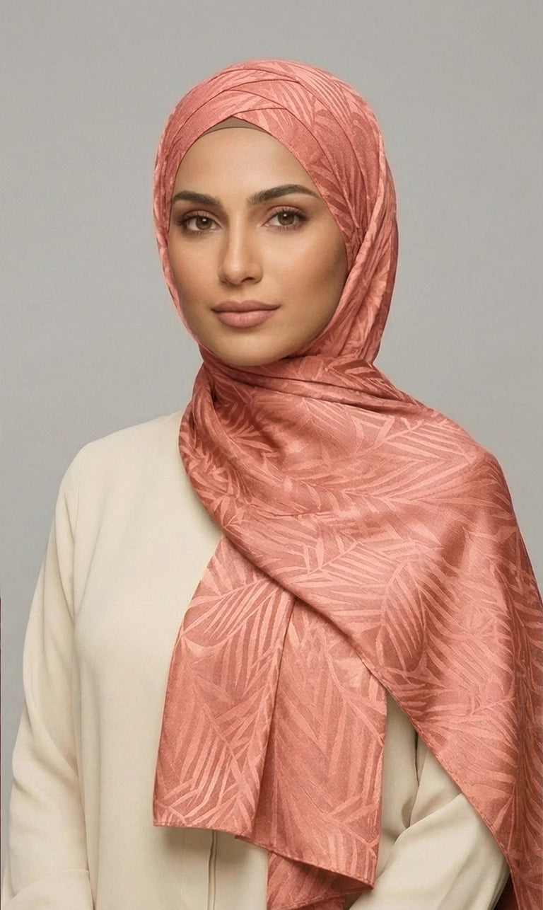 Hijab Schal in Grün mit Blattmuster – Eleganter Leichter Kopftuch Schal (S22)