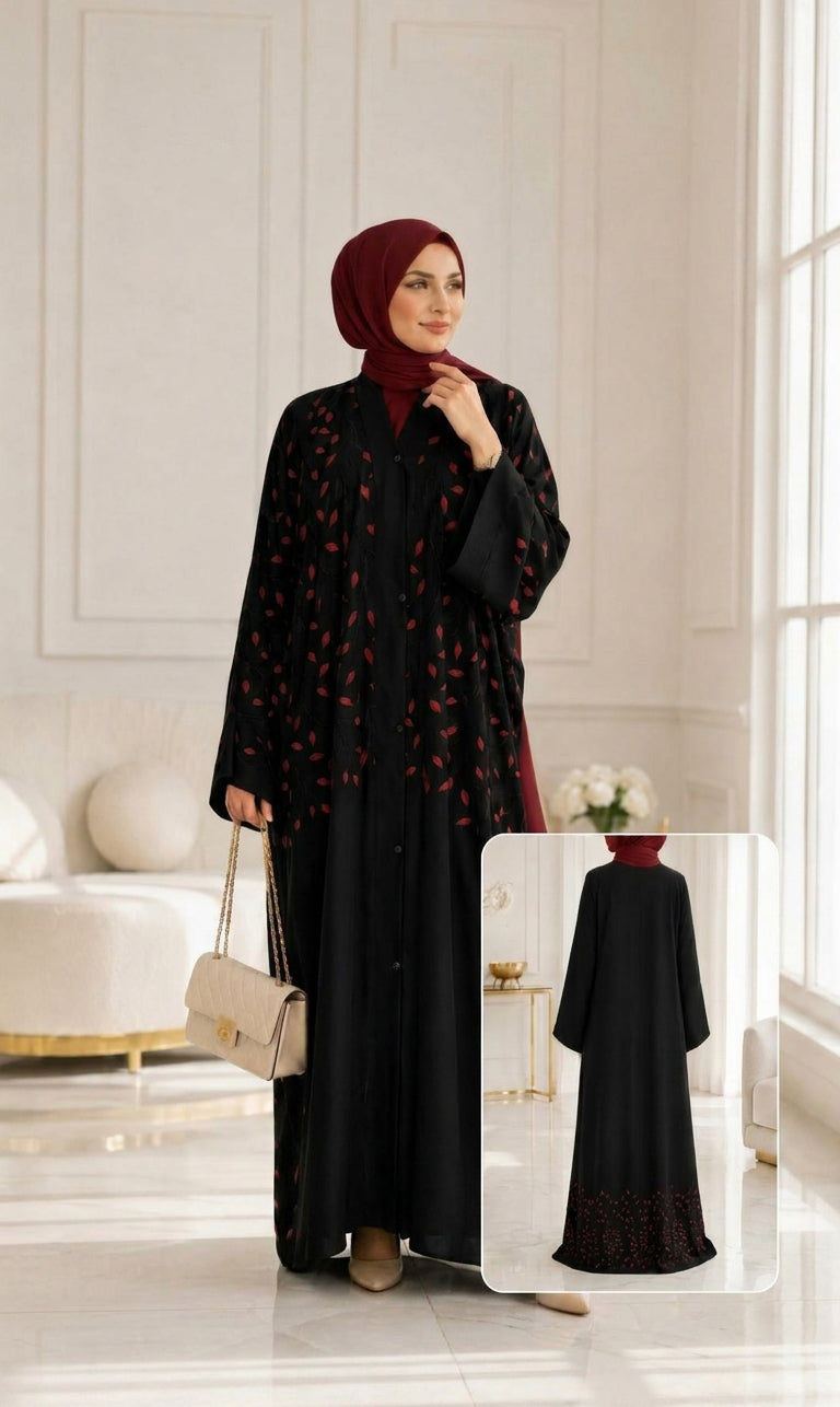 Zahra Al Ward Abaya – elegante Abaya mit kunstvoller Blattstickerei