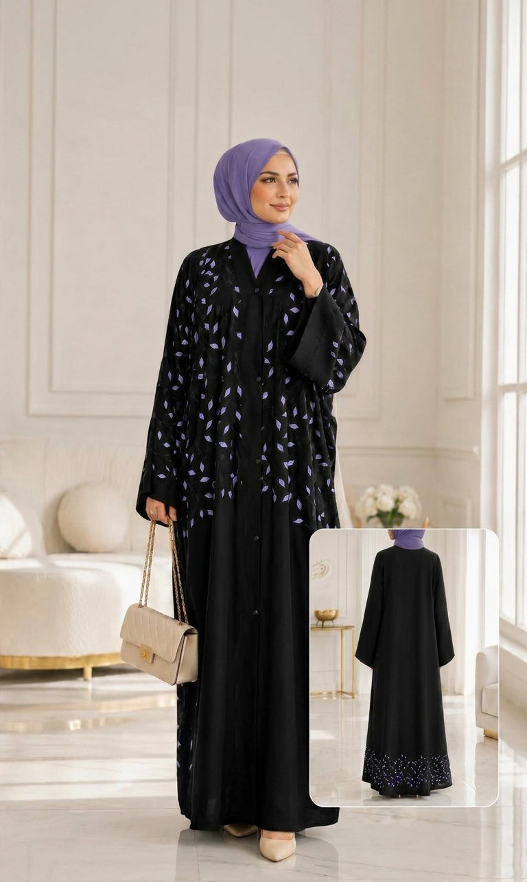 Zahra Al Ward Abaya – elegante Abaya mit kunstvoller Blattstickerei