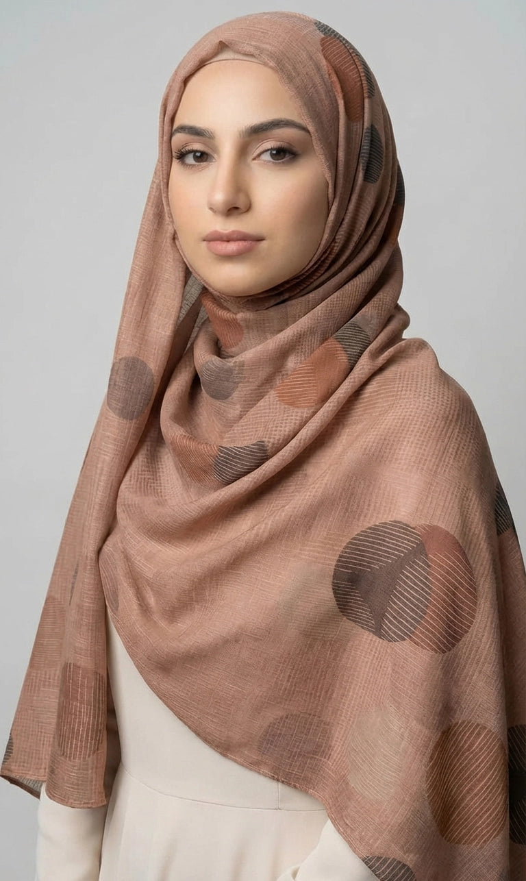 Gemusterter Hijab Schal – Leichter Kopftuch Schal mit Kreisdesign | Eleganter Langer Schal (S05)