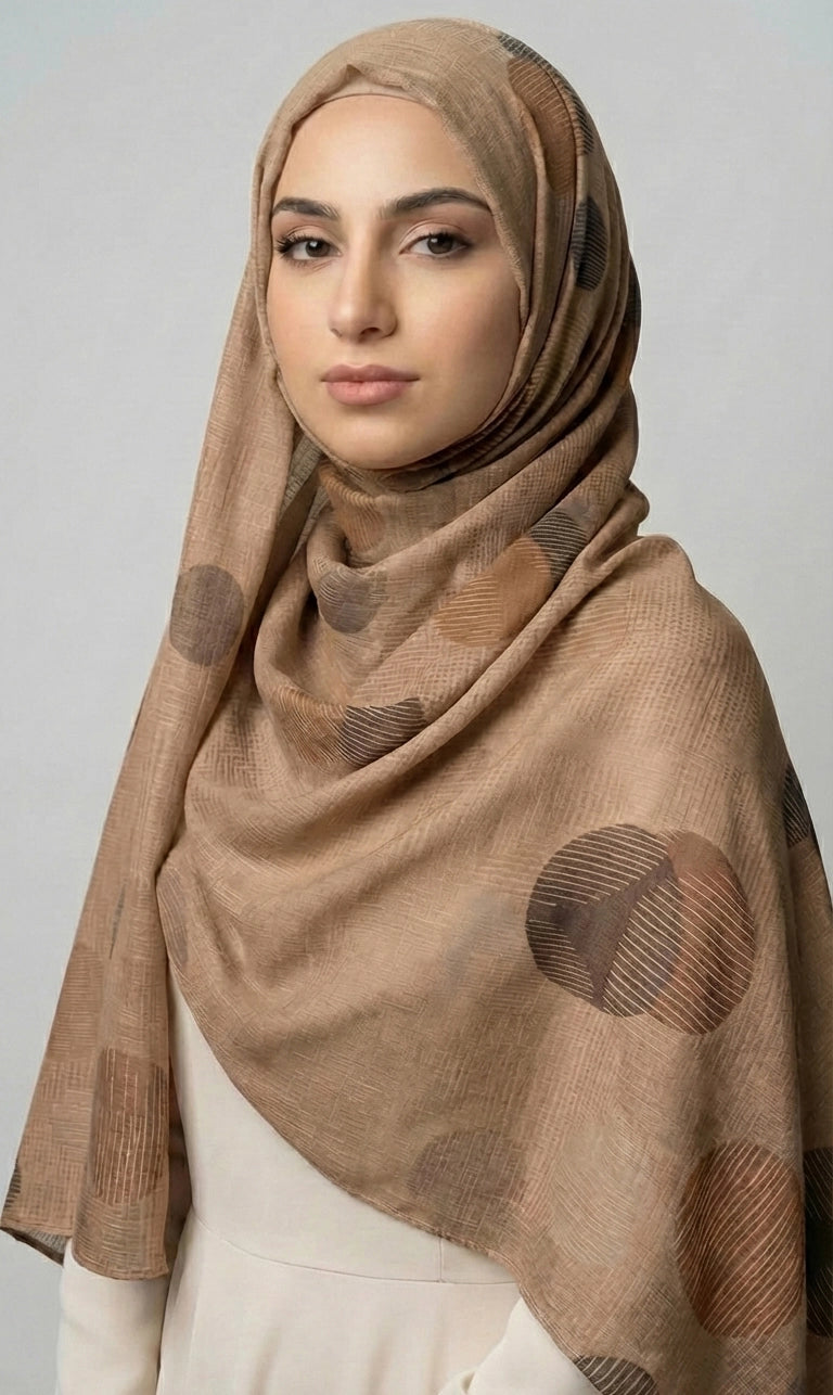 Gemusterter Hijab Schal – Leichter Kopftuch Schal mit Kreisdesign | Eleganter Langer Schal (S05)