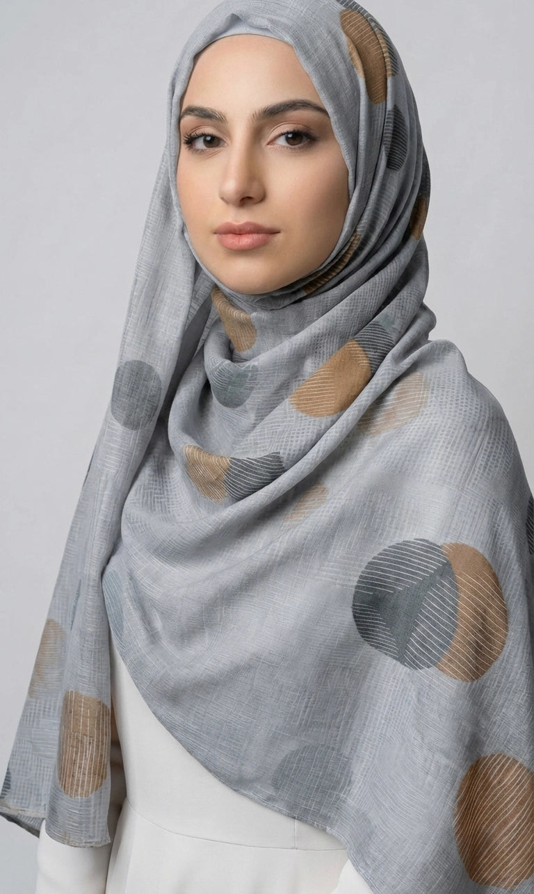 Gemusterter Hijab Schal – Leichter Kopftuch Schal mit Kreisdesign | Eleganter Langer Schal (S05)