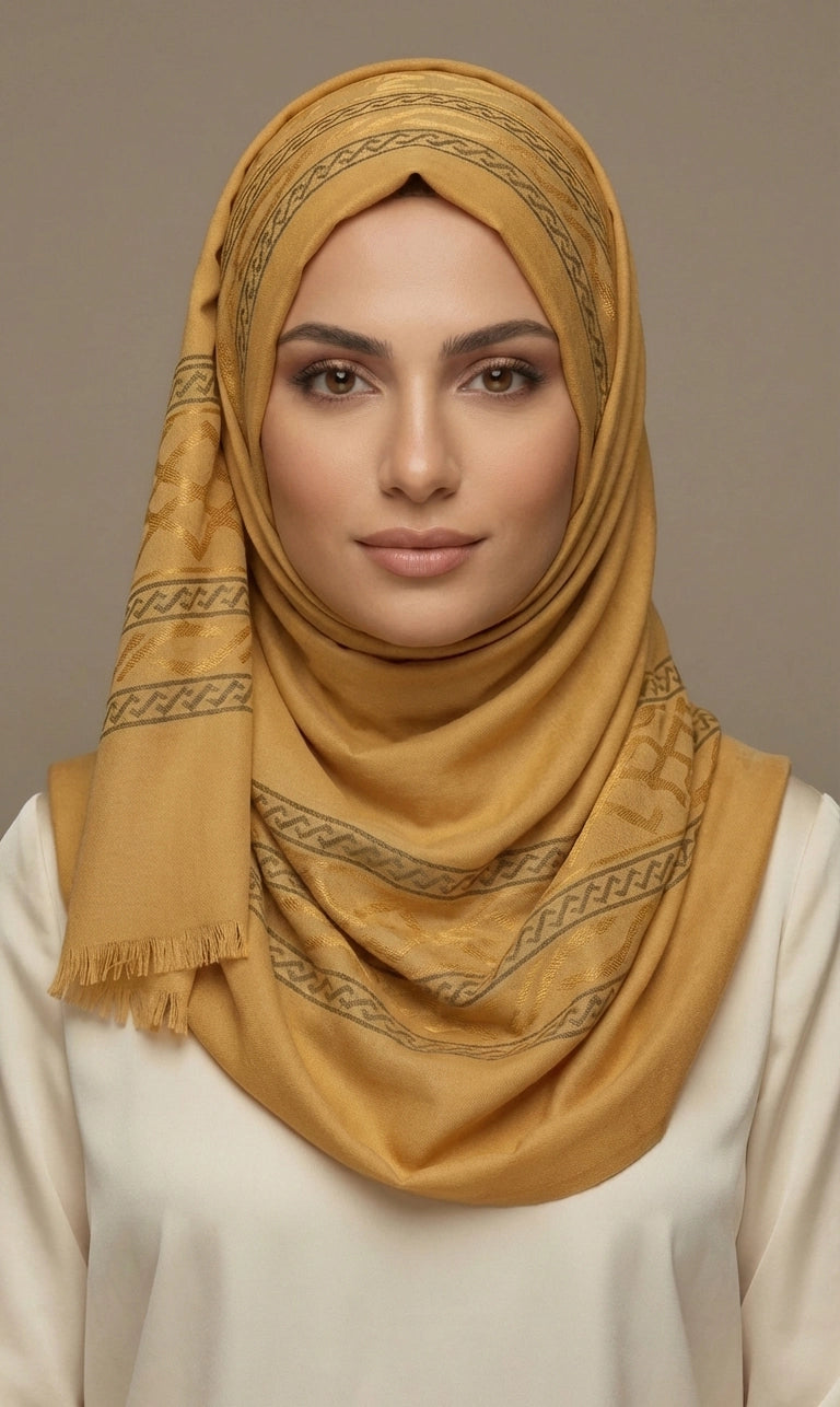 Hijab Schal in Grün mit floralen und geometrischen Mustern – Eleganter Kopftuch Schal (S14)