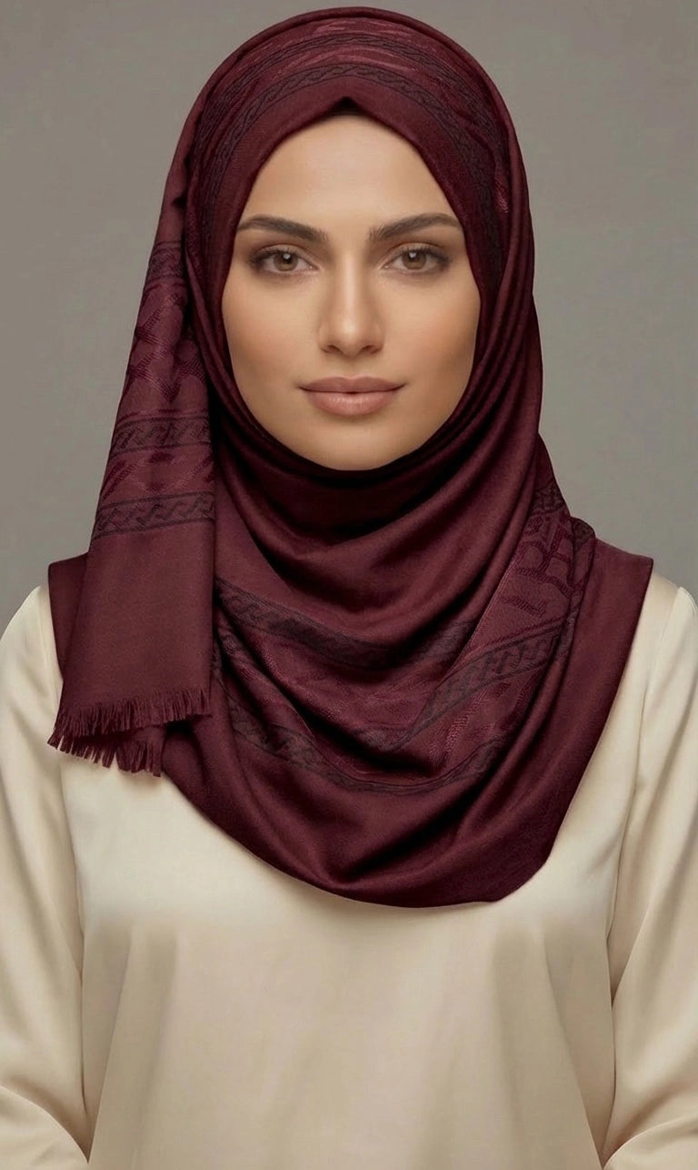 Hijab Schal in Grün mit floralen und geometrischen Mustern – Eleganter Kopftuch Schal (S14)