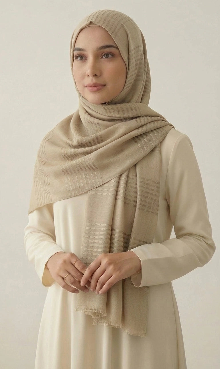 Hijab Schal in Pfirsich mit Streifenstruktur und Fransen – Eleganter Leichter Kopftuch Schal (S15)