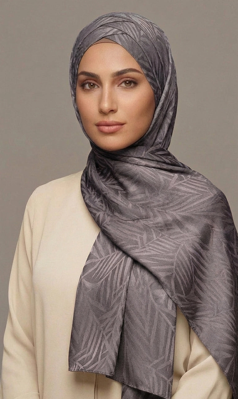 Hijab Schal in Grün mit Blattmuster – Eleganter Leichter Kopftuch Schal (S22)