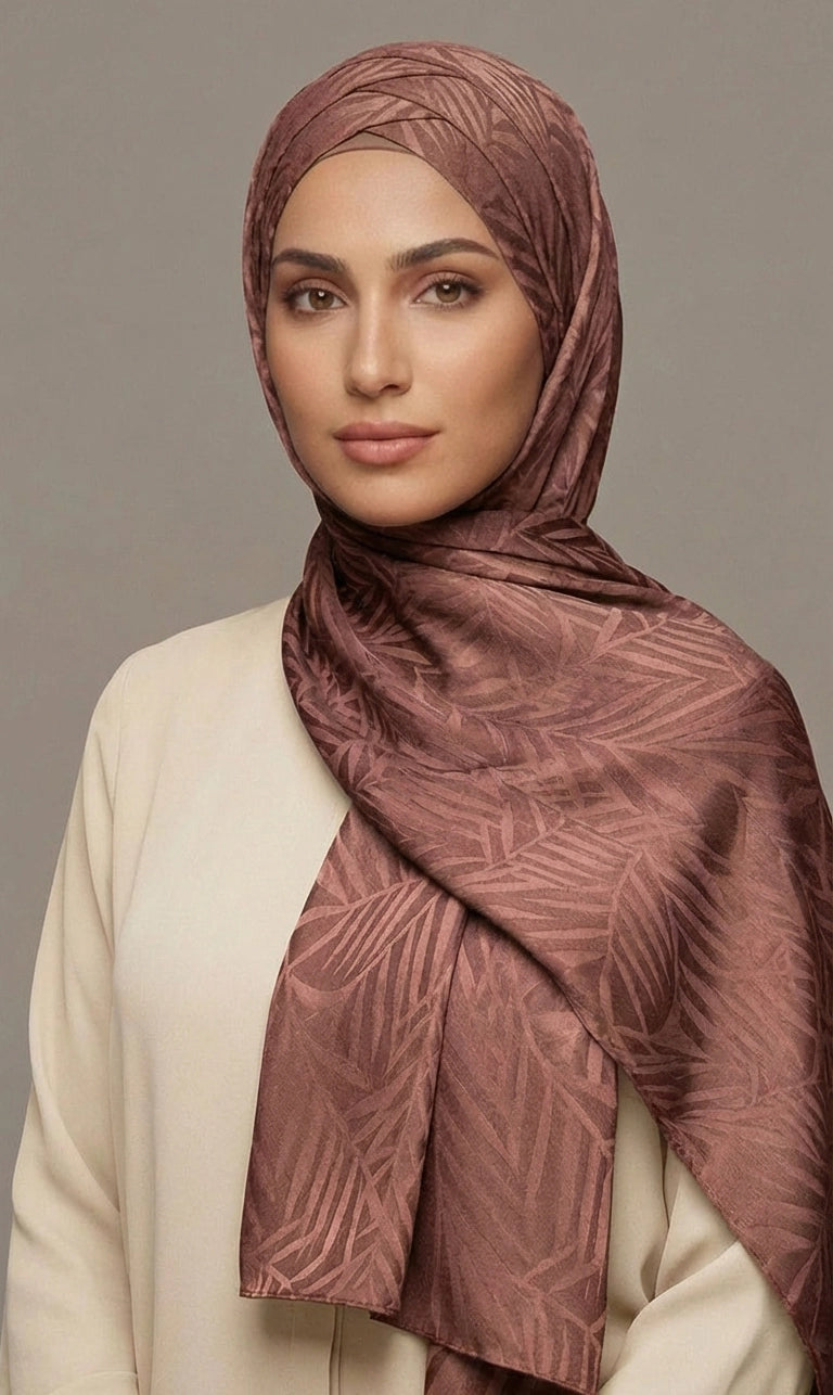 Hijab Schal in Grün mit Blattmuster – Eleganter Leichter Kopftuch Schal (S22)