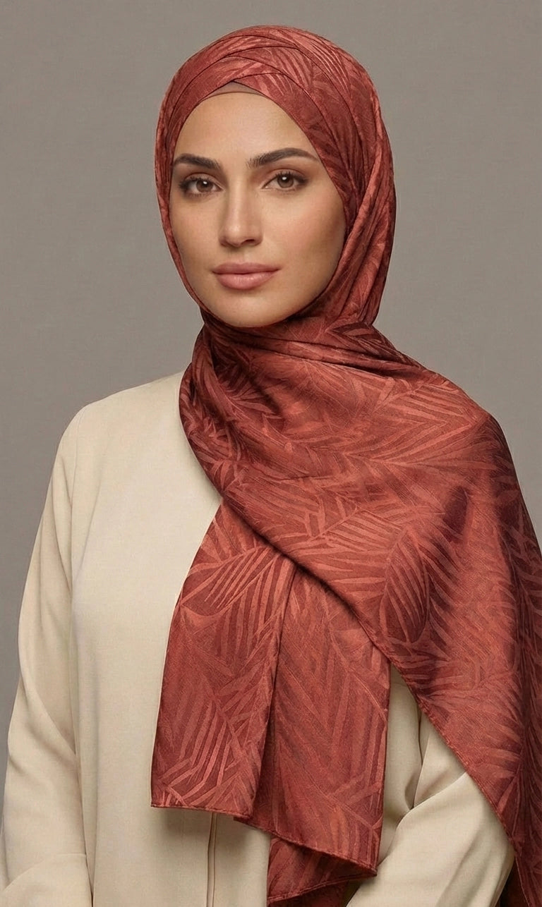 Hijab Schal in Grün mit Blattmuster – Eleganter Leichter Kopftuch Schal (S22)