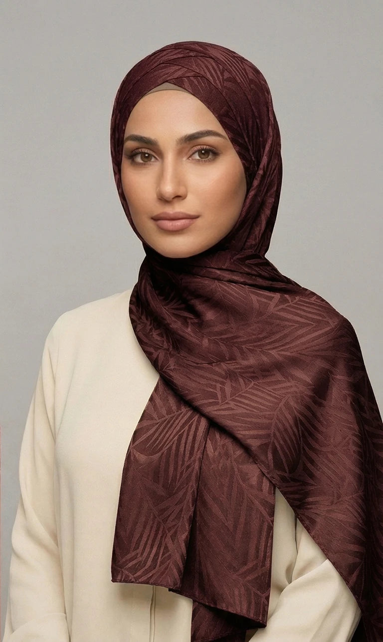 Hijab Schal in Grün mit Blattmuster – Eleganter Leichter Kopftuch Schal (S22)